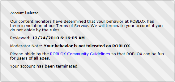 Terminated Account Deleted Roblox